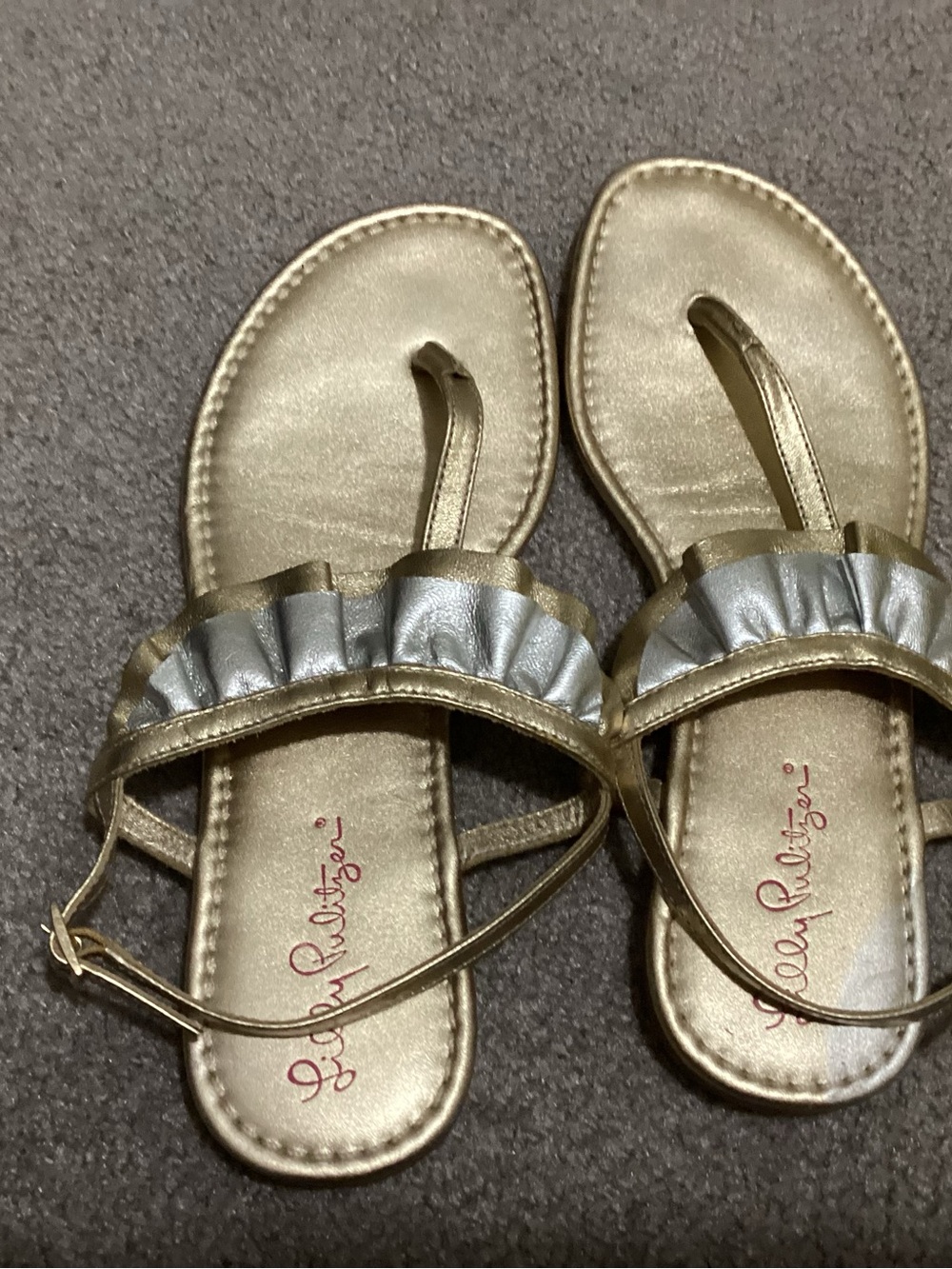 Lilly Pulitzer Gold and Silver Ruffle Thong Sandals - Picture 9 of 9